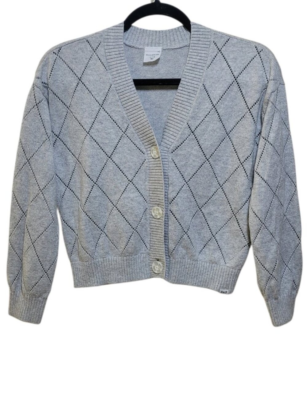 Abercrombie Kids Gray Argyle Cardigan Sweater Size 11/12 Preppy
